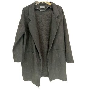 ASTR Blazer Women's Medium Jacket Long Open Cardigan Flower Embroidered Black‎